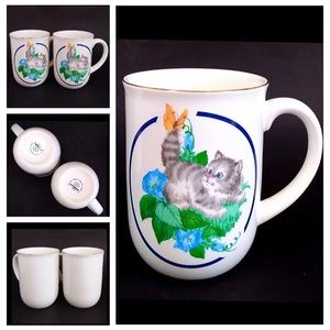 Vtg Otagiri Japan Mug Kitten Playing w/Butterfly Gibson Fine China Set of 2